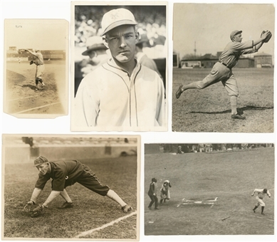 Lot of (5) Original Baseball Photography Featuring Babe Ruth, Buck Weaver, Mel Ott & Eddie Collins (PSA/DNA Type 1) 